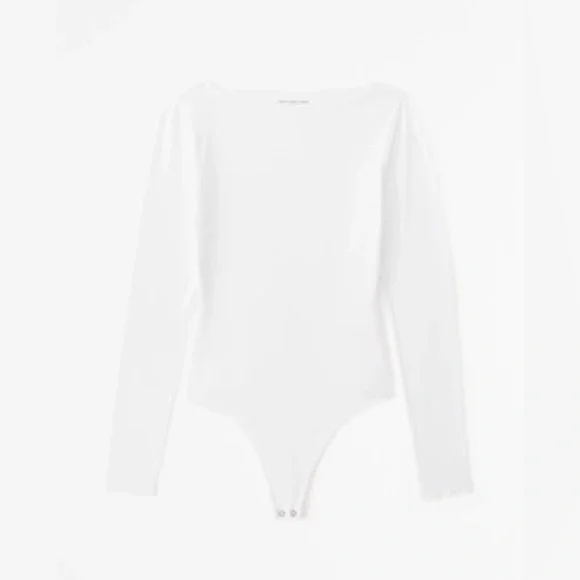 NWOT Abercrombie Long-Sleeve Cotton-Modal Slash Bodysuit in White XL - Picture 2 of 3